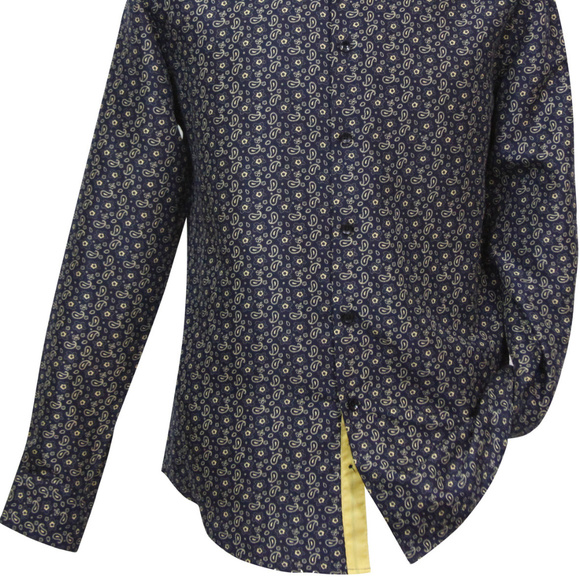 Large Mens Microfiber Long Sleeve Shirt Navy Yellow LG - Picture 3 of 4